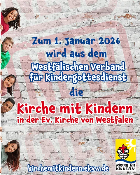 Infografik, dass der Westfälische Verband für Kindergottesdienst ab dem 01.01.2026 Kirche mit Kindern in der EKvW heißt.
